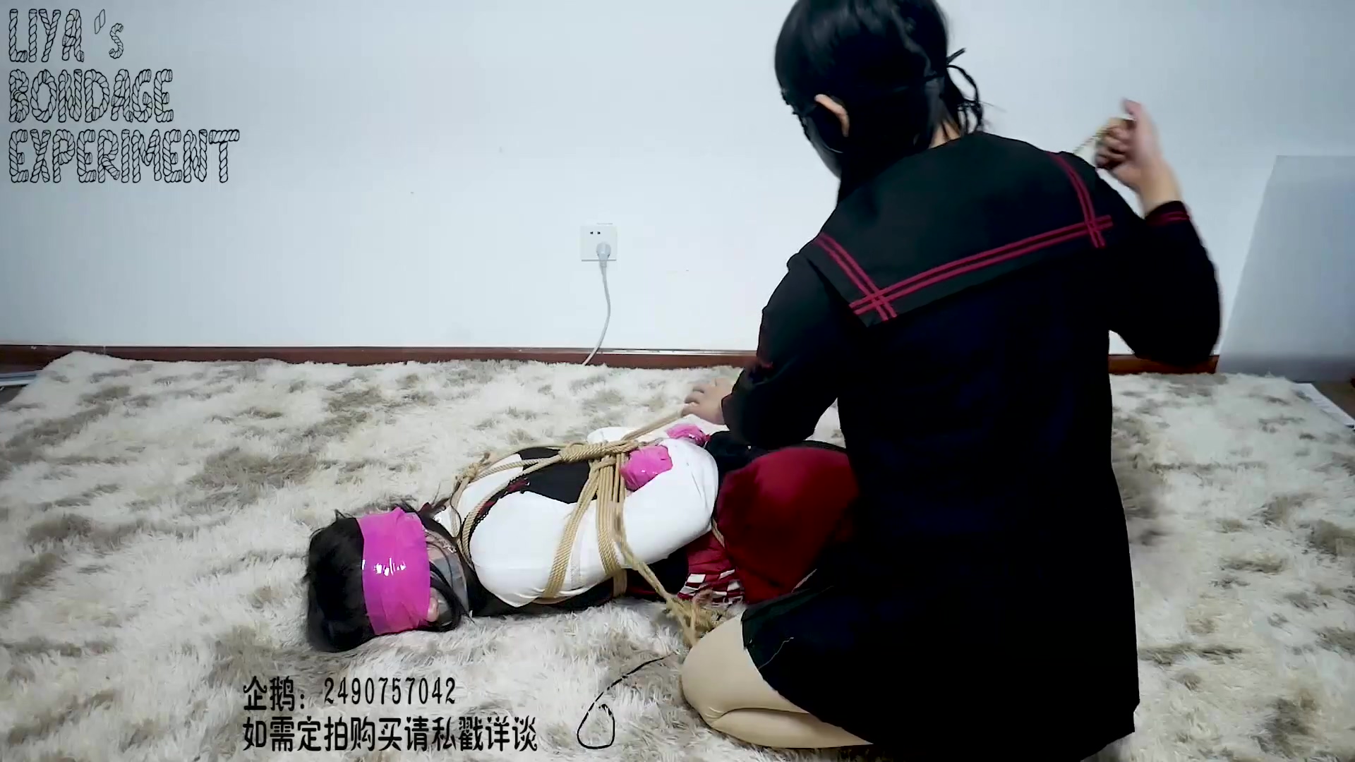 Chinese Bondage Hogtied & Tape Gagged
